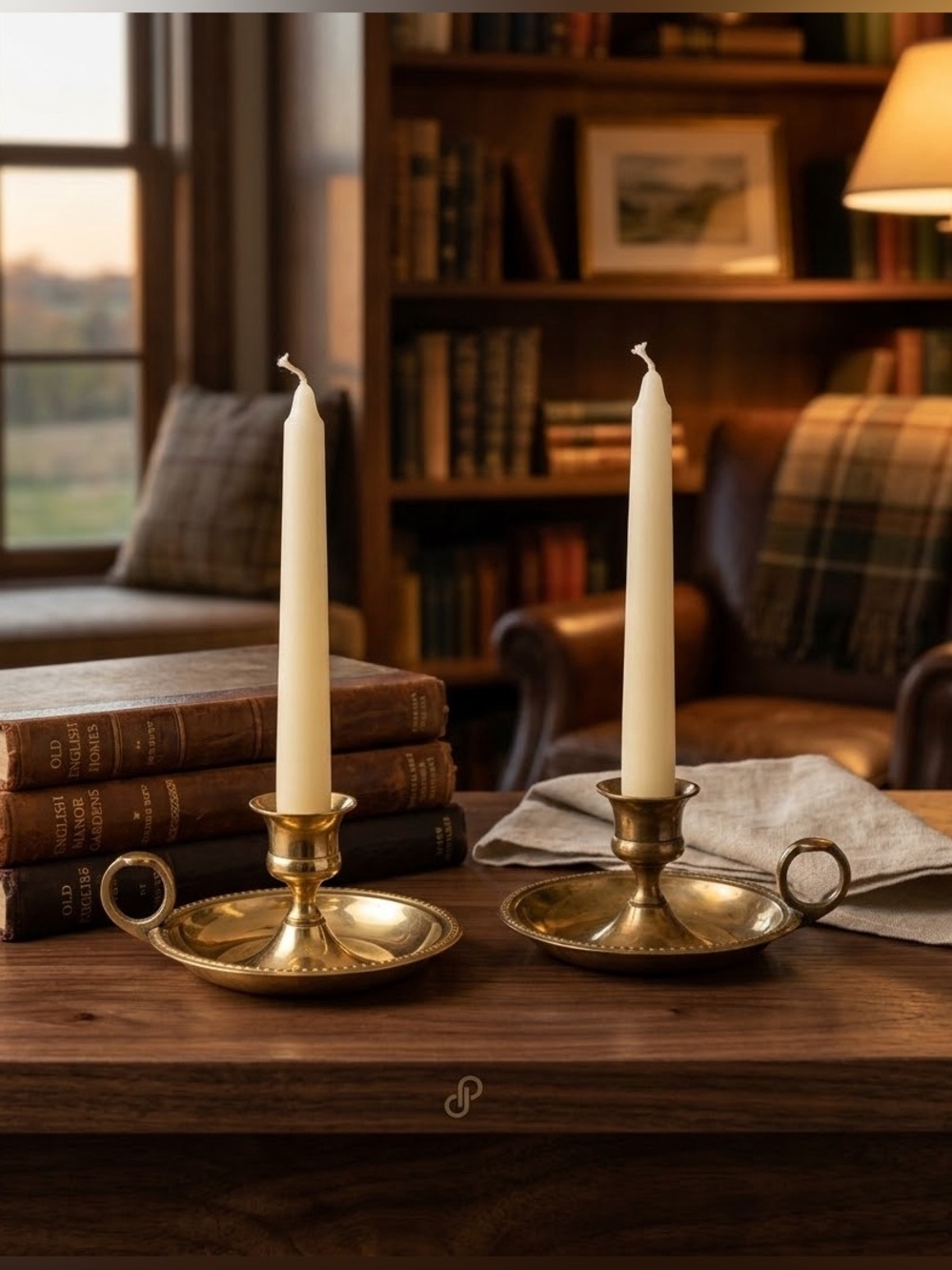 Moody Vintage Brass Chamberstick Candle Holders with Handles-Set of 2